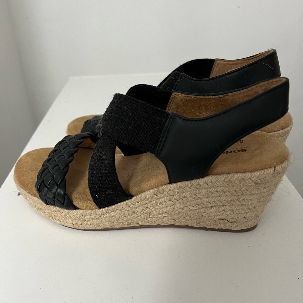 Black Woven Strap Women's Wedge Sandals - Picture 2 of 4